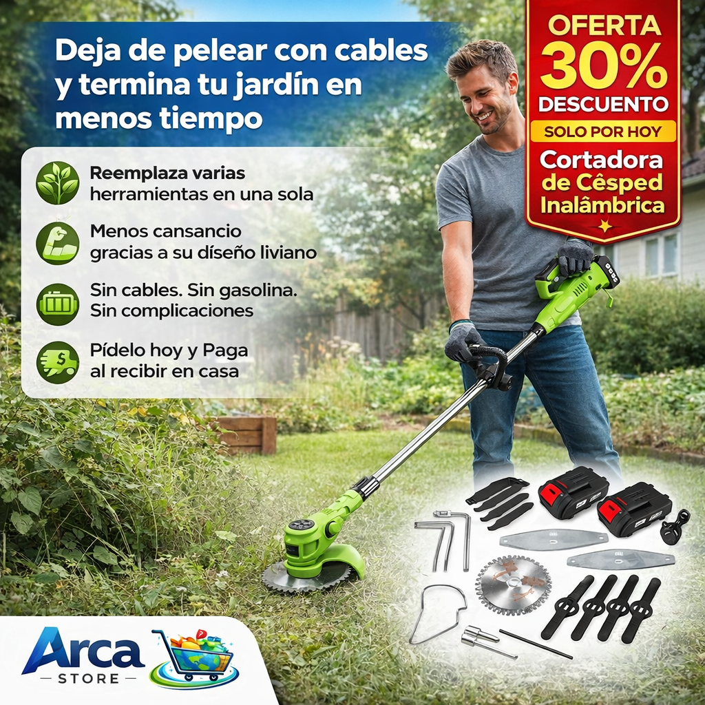 Cortadora de Césped Inalámbrica 3en1 48V + 2 Baterías Recargables + Accesorios